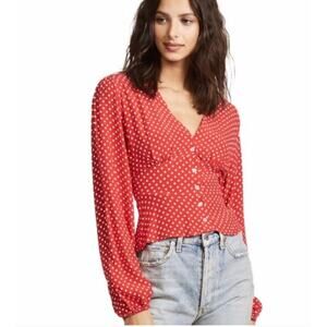 Free‎ People Love Street Red Polka Dot Top Women’s S Long Sleeve Blouse Romantic